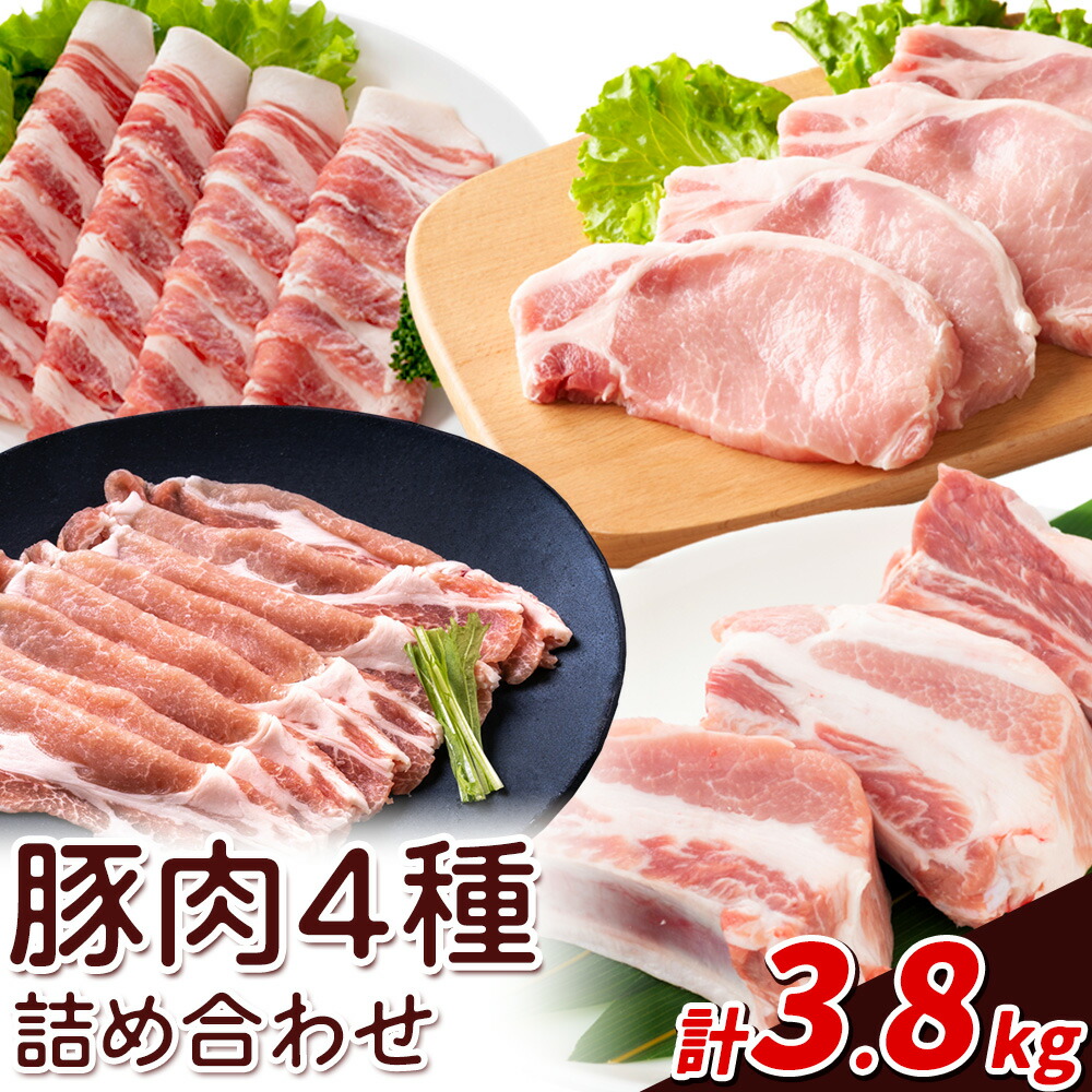熊本県産 豚肉 詰め合わせ 合計3.8kg 植田商事有限会社 《90日以内に出荷予定(土日祝除く)》 熊本県 菊池市 ローススライス 肩ロースしゃぶしゃぶ用もしくはバラ焼肉用 モモスライス スペアリブ 詰め合わせ 食べ比べ セット お肉 冷凍 国産 送料無料---083-2231---