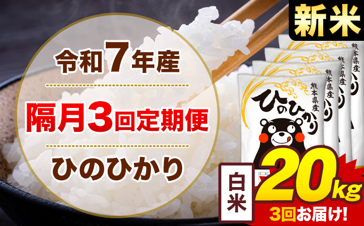 【隔月3回定期便】米 ひのひかり 白米 定期便 20kg《お申込み翌月から出荷》熊本県 菊池市 国産 熊本県産 白米 精米 送料無料 ヒノヒカリ こめ お米---300-4274---
