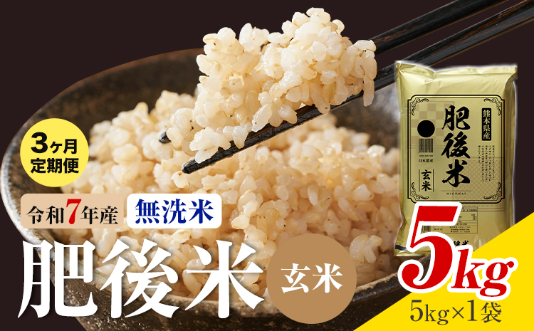 [3ヶ月定期便]熊本県産 肥後米 無洗米 玄米 5kg 1袋5kg 米 お米 令和7年産 九州産 熊本県産 送料無料[お申込み翌月に出荷予定]玄米 無洗米 米---026-3012mo3---