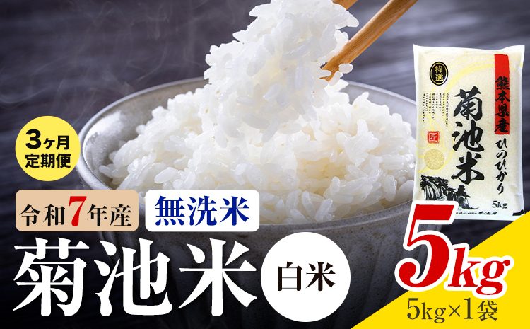 [3ヶ月定期便]熊本県産 菊池米 白米 無洗米 5kg 1袋5kg 米 お米 令和7年産 九州産 熊本県産 送料無料[お申込み翌月に出荷予定] 白米 米---026-3089mo3---