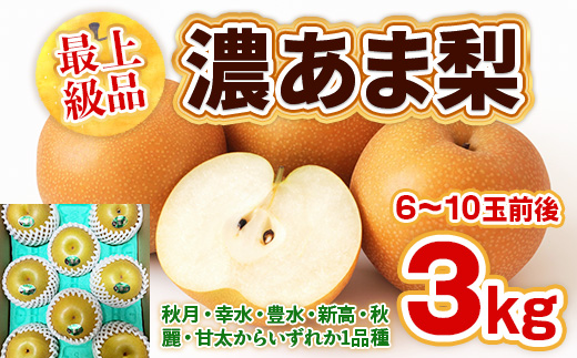 濃あま梨(最上級品3kg)秋月・幸水・豊水・新高・秋麗・甘太から、いずれか1品種