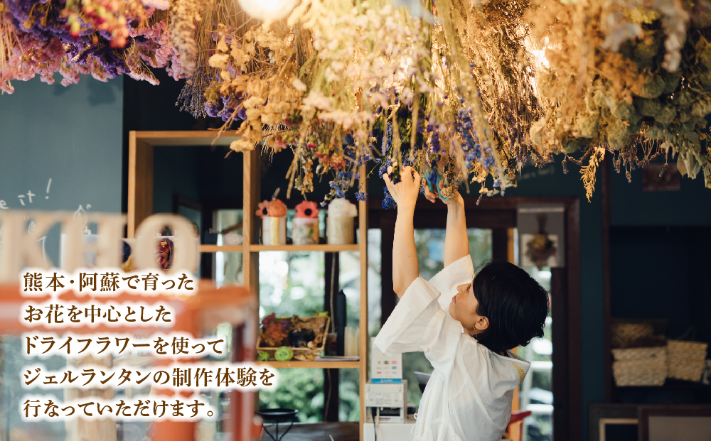 【熊本県阿蘇市】ジェルランタン制作体験 （円柱型）1つ制作 熊本・阿蘇の草花を使ったお好きなドライフラワーをお選びいただき世界で一つだけのオリジナルキャンドルホルダー制作が出来る