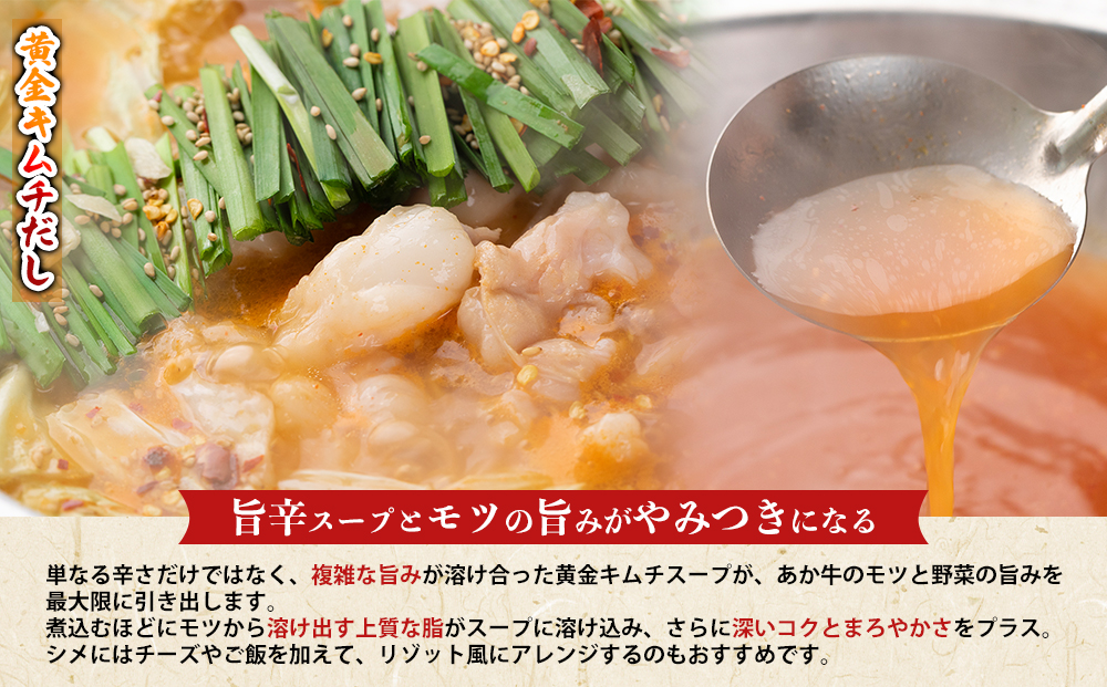 【選べるスープ】阿蘇はなびし あか牛もつ鍋セット（キムチ）冷凍 鍋 キムチ味 牛肉 もつ 冷凍 便利 料理 自宅用 贈答用 お中元 お歳暮 クリスマス ギフト 冬 おすすめ 熊本県 阿蘇市 あか牛もつ鍋（キムチ）