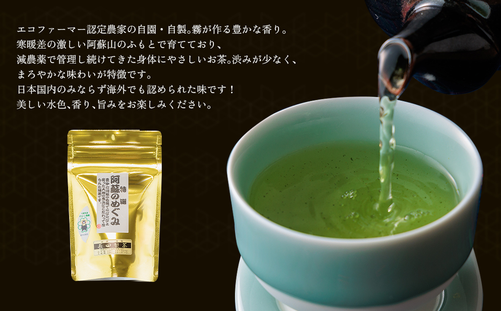 エコファーマ―認定農家の自家製緑茶「特選 阿蘇のめぐみ」 100g×5袋 自家製 緑茶 1位獲得 人気 美味しい 茶葉 玉緑茶 熊本 阿蘇