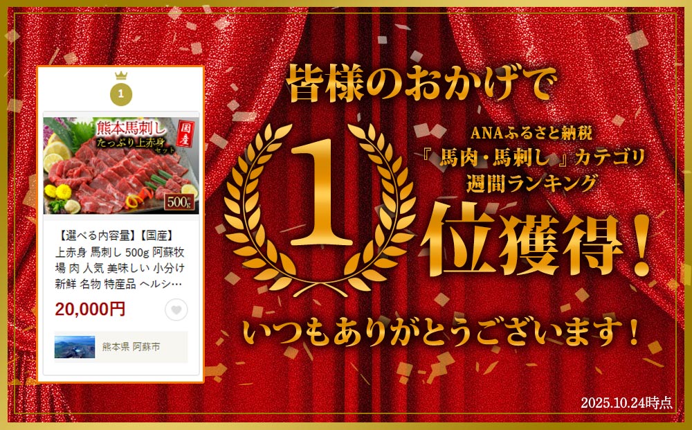 【選べる内容量】【国産】上赤身 馬刺し 500g 阿蘇牧場 肉 人気 美味しい 小分け 新鮮 名物 特産品 ヘルシー 高タンパク 生姜 醤油 おすすめ 冷凍 父の日 母の日 お中元 御歳暮 おつまみ プレゼント 贈答用 熊本県 阿蘇市 500g