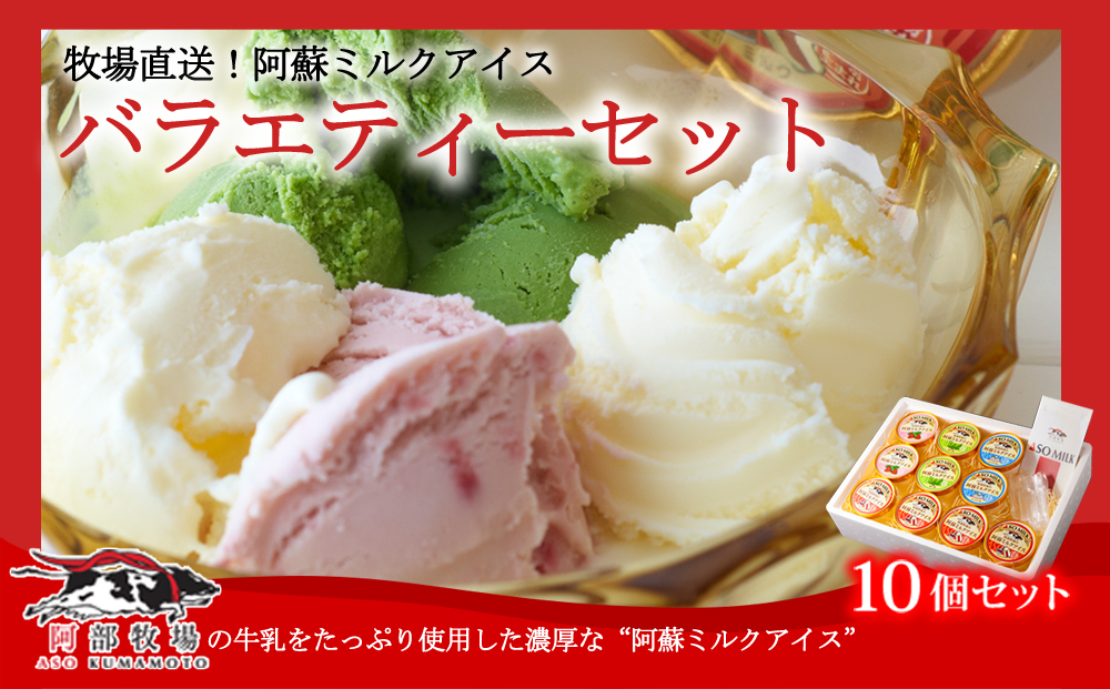 牧場直送！ 阿蘇ミルクアイス バラエティー 10個 阿部牧場 牛乳 ASOMILK 乳製品 最優秀味覚賞 三ツ星 セット 詰め合わせ 食べ比べ 人気 濃厚 こだわり 涼しい 冷たい 冷凍 美味しい 贅沢 おやつ スイーツ デザート 夏 お中元 お歳暮 熊本県