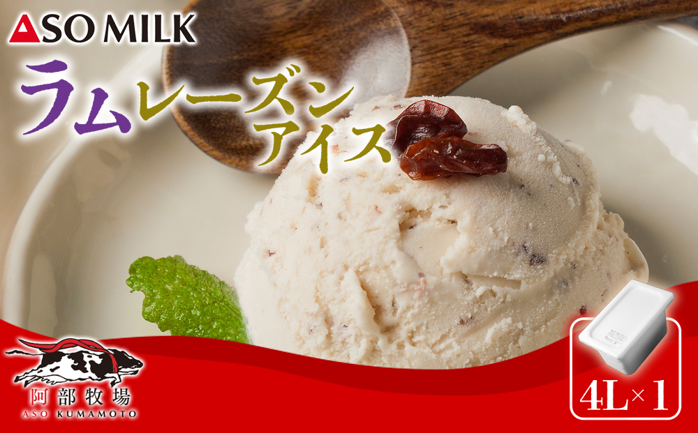 【選べる内容量】阿蘇ミルクアイス ラムレーズン 【4Ｌ】 阿部牧場 ASOMILK 大容量 たっぷり 人気 大人 こだわり 涼しい 冷たい 冷凍 美味しい 濃厚 贅沢 おやつ スイーツ デザート 夏 お中元 お歳暮 熊本県 阿蘇市 4L