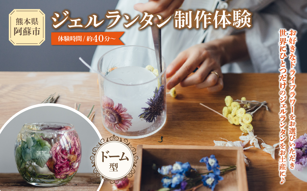 【熊本県阿蘇市】ジェルランタン制作体験 （ドーム型）1つ制作 熊本・阿蘇の草花を使ったお好きなドライフラワーをお選びいただき世界で一つだけのオリジナルキャンドルホルダー制作が出来る