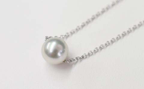 S085-382_8.5mm - 9mm ネックレス あこや真珠 ナチュラルカラー 1粒 ネックレス スルーネックレス SV925 シルバー925［A］あずきチェーン ［A］あずきチェーン