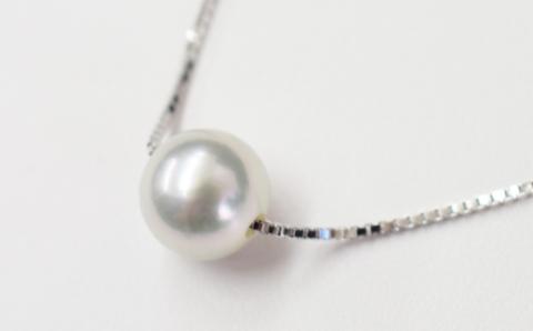 S085-383_8.5mm - 9mm ネックレス あこや真珠 ナチュラルカラー 1粒 ネックレス スルーネックレス SV925 シルバー925［B］ベネチアンチェーン ［B］ベネチアンチェーン