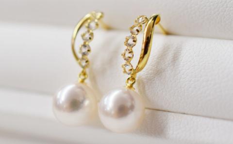 S085-274_天草産 7.5mm - 8mm 半貴石 ピアス あこや真珠 ホワイトピンク スタッド ホワイトトパーズ 花珠級