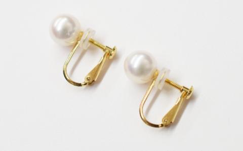 【E：シリコン小 K18YG（イエローゴールド）※直結】S085-332A_天草産 8mm - 8.5mm あこや真珠 ホワイトピンク 花珠級 イヤリング パールイヤリング K18 K14 E：シリコン小 K18YG（イエローゴールド）※直結