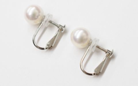 【F：シリコン小 K14WG（ホワイトゴールド）※直結】S085-333A_天草産 8mm - 8.5mm あこや真珠 ホワイトピンク 花珠級 イヤリング パールイヤリング K18 K14 F：シリコン小 K14WG（ホワイトゴールド）※直結