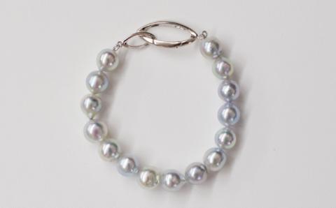 S101-059_天草産 9mm - 10mm ナチュラル ブルー バロック あこや真珠 パール ブレスレット