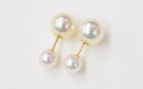 S101-183_あこや真珠 パール ピンク ピアス ベビー スタッド 両耳 7.5mm - 8mm × 5.5mm - 6mm