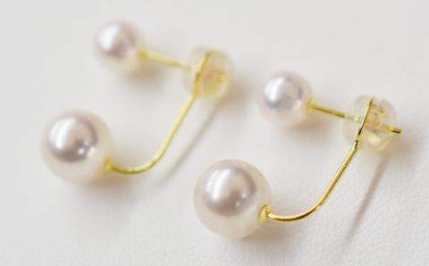 S101-249_天草産 5.5mm-6mm＆7.5mm-8mm ピアス あこや真珠 ホワイトピンク スタッド ダブルパール L字 K18 K14 ベビー 花珠級
