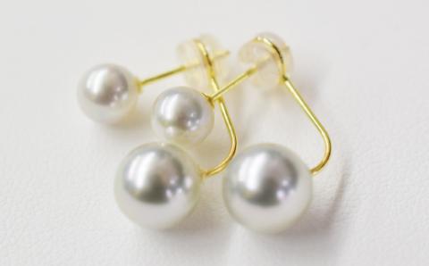 S101-252_天草産 6mm-6.5mm＆8mm-8.5mm ピアス あこや真珠 ナチュラル スタッド ダブルパール L字 K18 K14 真多麻級
