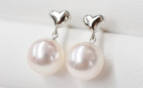 S101-288_7.5-8mm ホワイトピンク あこや真珠 パールピアス ハート パール ピアス 【K14WG】 K14WG