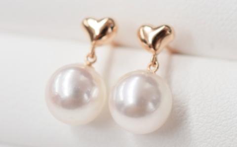 S101-289_7.5-8mm ホワイトピンク あこや真珠 パールピアス ハート パール ピアス 【K18PG】 K18PG