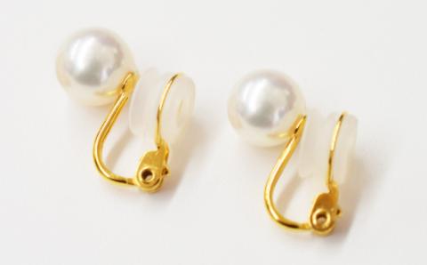 【A：シリコン大 K18YG（イエローゴールド）※直結】S101-303_天草産 9mm - 9.5mm あこや真珠 ホワイトピンク 花珠級 イヤリング パールイヤリング A：シリコン大 K18YG（イエローゴールド）※直結