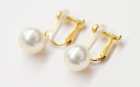 【G：シリコン小 K18YG（イエローゴールド）※ブラ】S101-309_天草産 9mm - 9.5mm あこや真珠 ホワイトピンク 花珠級 イヤリング パールイヤリング G：シリコン小 K18YG（イエローゴールド）※ブラ