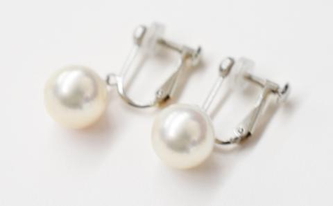 【H：シリコン小 K14WG（ホワイトゴールド）※ブラ】S101-310_天草産 9mm - 9.5mm あこや真珠 ホワイトピンク 花珠級 イヤリング パールイヤリング H：シリコン小 K14WG（ホワイトゴールド）※ブラ