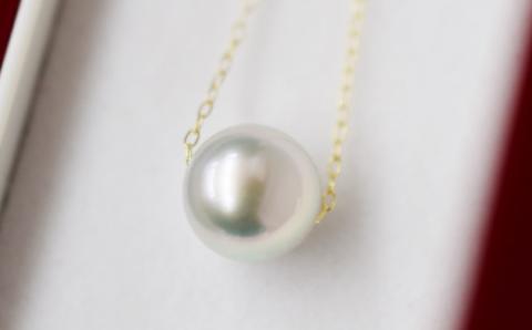 S101-323_天草産 9mm - 9.5mm ネックレス あこや真珠 ナチュラル 1粒 スルー K10 【K10YG】 K10YG