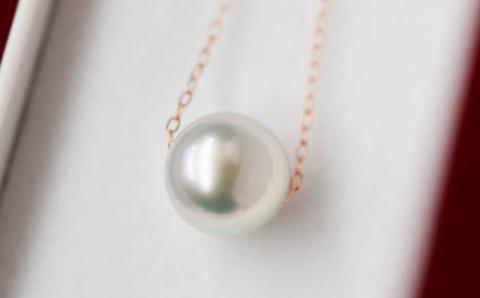 S101-325_天草産 9mm - 9.5mm ネックレス あこや真珠 ナチュラル 1粒 スルー K10 【K10PG】 K10PG