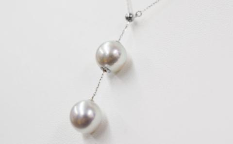 S101-328_天草産 9mm - 9.5mm Yスタイル ネックレス あこや真珠 ナチュラル 2連 K18 真多麻級 【B：K18WG】 K18WG
