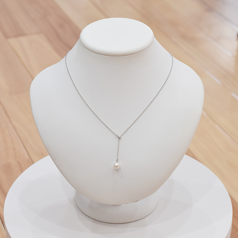 S085-397_あこや真珠 ホワイトピンク 7.5mm - 8mm 1粒 ネックレス Yスタイル SV925 シルバー925 あずきチェーン 真珠