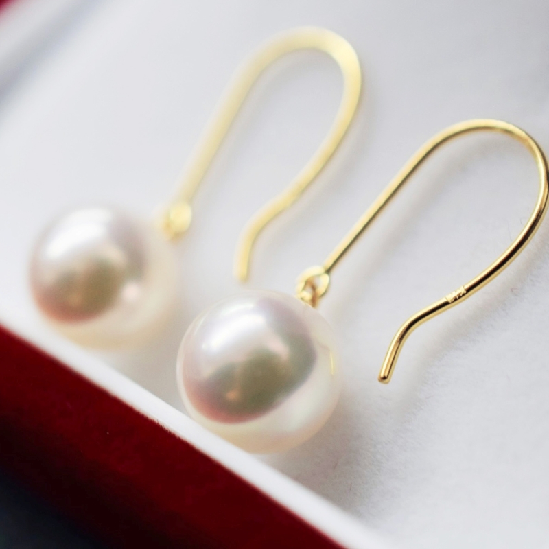 S085-477_あこや真珠 天草 ピアス フック 7.5mm - 8mm ホワイトピンク 真珠