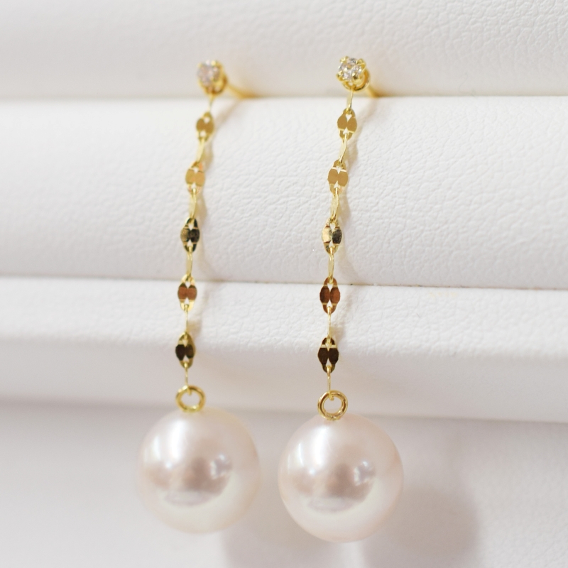 S085-480_あこや真珠 天草 ピアス アメリカン ダイヤモンド 0.02ct 7.5mm - 8mm ホワイトピンク 真珠