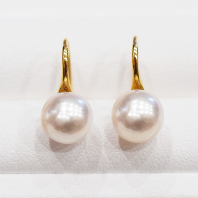 S085-483_あこや真珠 天草 ピアス フック ヒール K18  8mm - 8.5mm ホワイトピンク 真珠