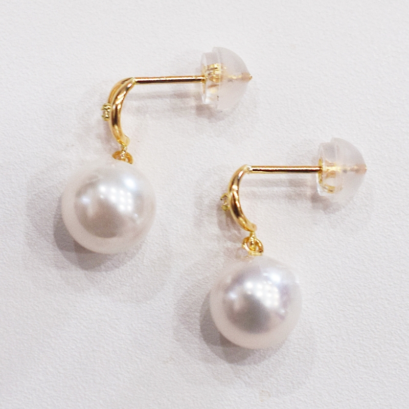 S085-489_あこや真珠 天草 ピアス ダイヤモンド 揺れる 0.01ct K18 K14 7.5mm - 8mm ホワイトピンク 真珠