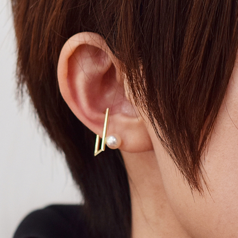 S085-518_あこや真珠 天草 イヤーカフ 6mm - 6.5mm ホワイトピンク スクエア