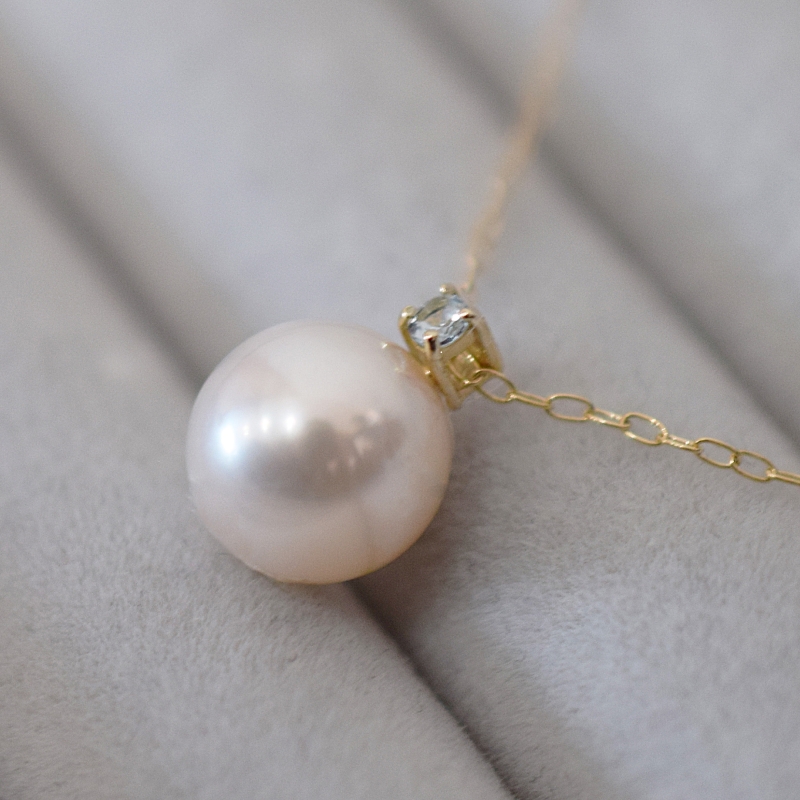 S085-544_あこや真珠 ペンダント ネックレス 8mm - 8.5mm K10 天草 熊本 ホワイトピンク 誕生石 4月 ダイヤモンド 半貴石 本真珠