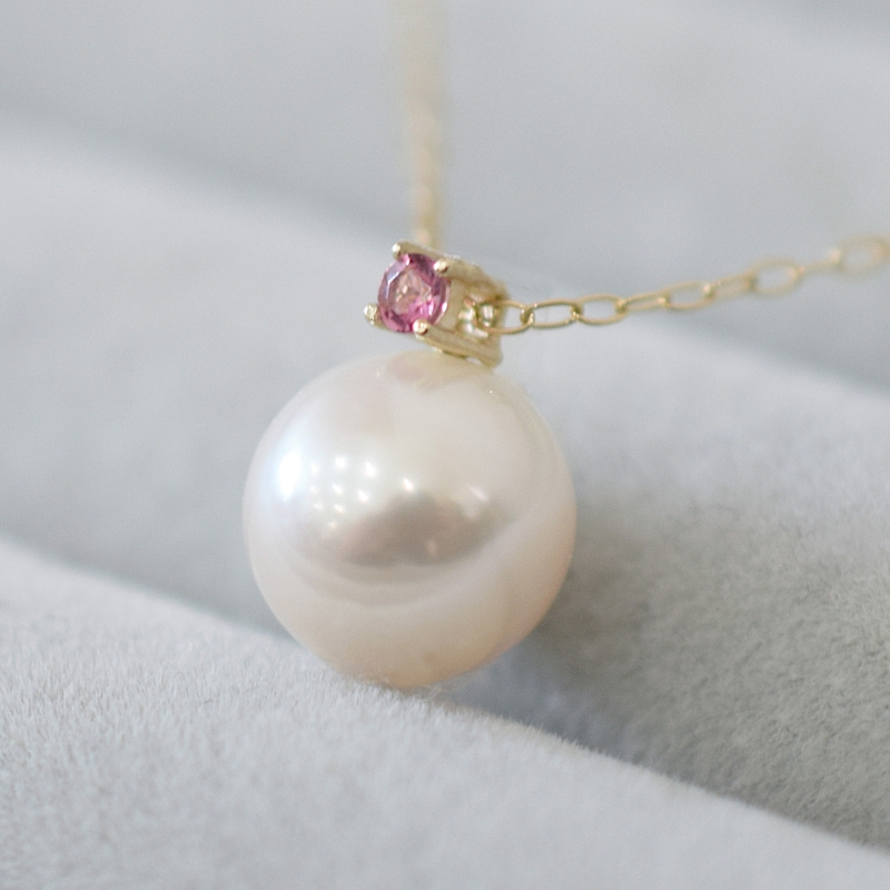 S085-562_あこや真珠 ペンダント ネックレス 8ｍｍ - 8.5mm K10 天草 熊本 ホワイトピンク 誕生石 10月 ピンクトルマリン 半貴石 本真珠