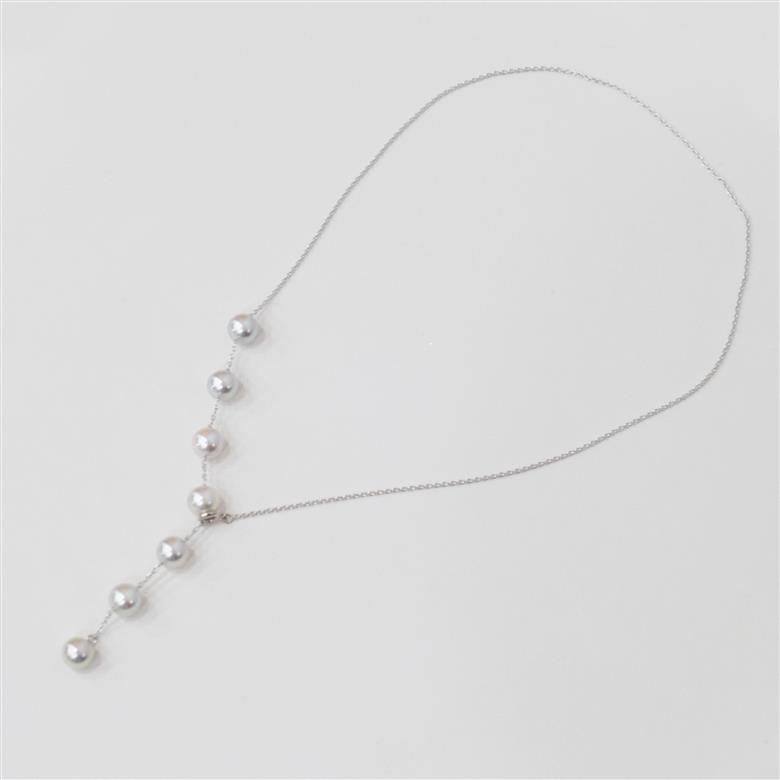S101-449_あこや真珠 天草 ネックレス マルチ Y字 無調色 8mm - 8.5mm ナチュラル SV シルバー