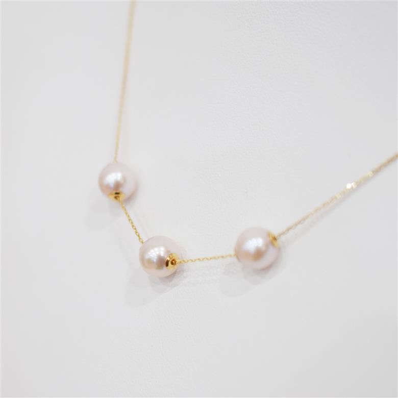 S101-453_あこや真珠 天草 ネックレス ピンク スルー シリコン 3連 7.5mm - 8mm  調色