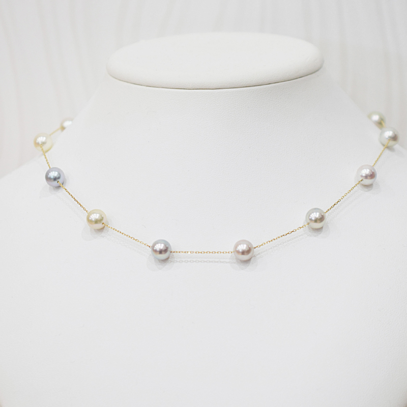 S101-462_あこや真珠 天草 ネックレス ステーション マルチ Y字 2WAY 無調色 8mm - 8.5mm K18
