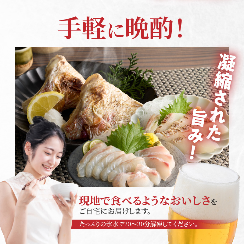 【セット】S106-039_選べる真鯛の晩酌セット（真鯛のカマ・真鯛の炙り・刺身用サク） 真鯛のカマ・真鯛の炙り・刺身用サク