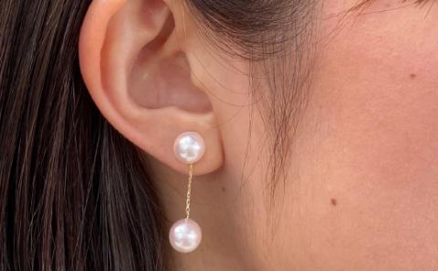 S085-224_天草産 スタッドピアス ダブルパール 7.5-8mm ピンク あこや真珠