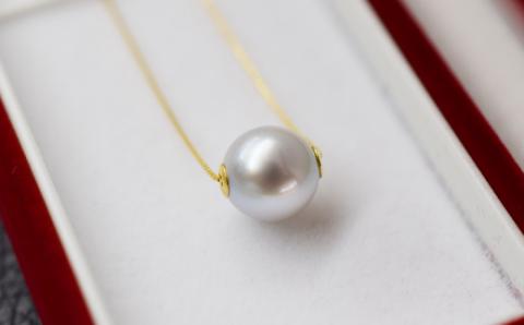 S085-278_天草産 9mm - 9.5mm ネックレス あこや真珠 ナチュラル 1粒 スルー K18 ベネチアン