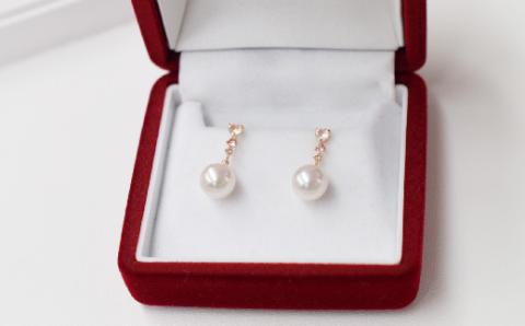 S085-298_ホワイトトパーズ ローズクォーツ ピンクトルマリン スタッド ピアス 7.5-8mm K18PG 花珠級 半貴石 あこや真珠 ピアス あこや 真珠 プレゼント パール 真珠 akoy