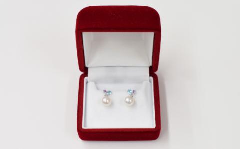 S085-301_7.5-8mm ブルートパーズ ライトアメジスト ホワイトトパーズ 半貴石 真珠 花珠級 スタッド ピアス 落ちない 揺れる ブラ 18k 18金 金 【K14WG】