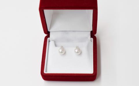 S085-308_7.5-8mm あこや真珠 スタッドピアス ピアス ホワイトピンク K18 ダイヤモンド 0.05ct 【K18WG】 K18WG