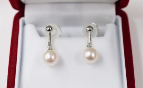 【H：イヤリング SV925（シルバー）※ブラ】S085-326_天草産 8mm-8.5mm あこや真珠 ホワイトピンク 花珠級 スタッド パールピアス イヤリング H：イヤリング SV925（シルバー）※ブラ