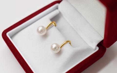 S085-328A_天草産 8mm - 8.5mm あこや真珠 ホワイトピンク 花珠級 イヤリング パールイヤリング K18 K14 【A：シリコン大 K18YG（イエローゴールド）※直結】 A：シリコン大 K18YG（イエローゴールド）※直結