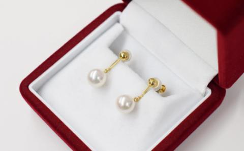 【G：シリコン小 K18YG（イエローゴールド）※ブラ】S085-334A_天草産 8mm - 8.5mm あこや真珠 ホワイトピンク 花珠級 イヤリング パールイヤリング K18 K14 G：シリコン小 K18YG（イエローゴールド）※ブラ