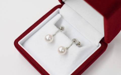 【H：シリコン小 K14WG（ホワイトゴールド）※ブラ】S085-335A_天草産 8mm - 8.5mm あこや真珠 ホワイトピンク 花珠級 イヤリング パールイヤリング K18 K14 H：シリコン小 K14WG（ホワイトゴールド）※ブラ